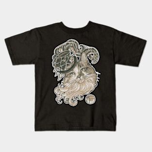 Kitty in a Tentacle Top Hat - White Outlined Version Kids T-Shirt